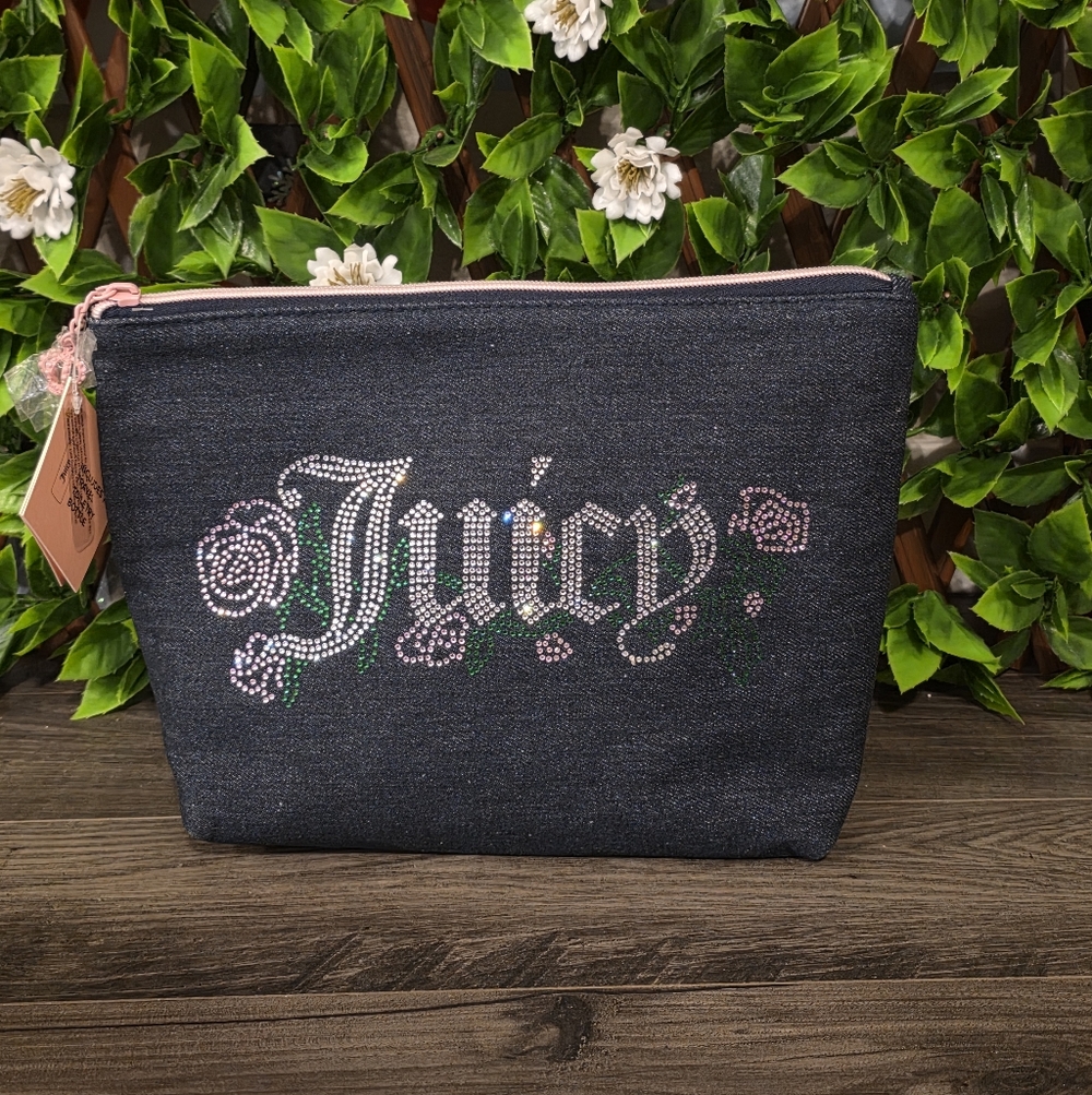 Juicy Couture Denim Cosmetic Bag with Pink Accents